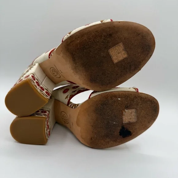 ASH Red Aztec Embroidered Padded Adel Round Toe Block Heel Slip On Heeled Sandal - Picture 14 of 16